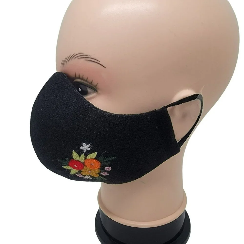 New Face cover ear loop black Mask Women's Embroidered handmade Flowers roses